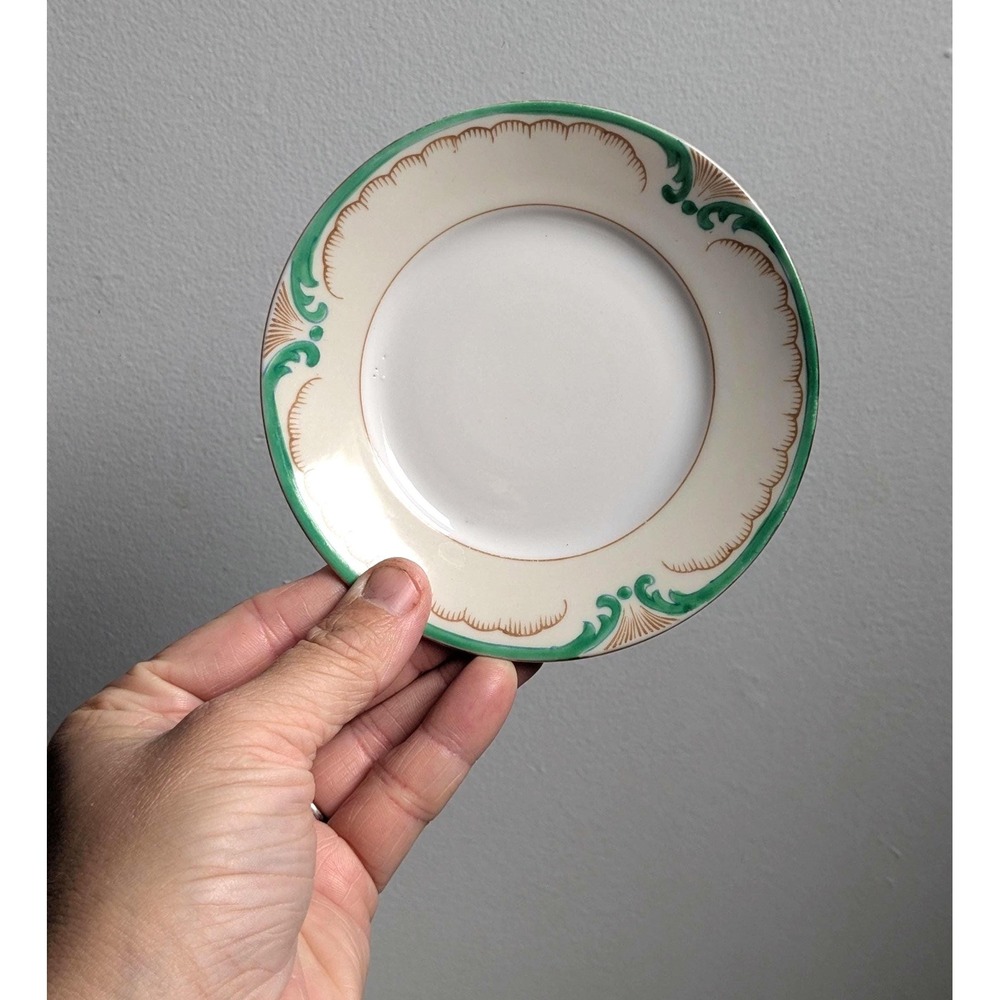 Vintage Noritake Hand Painted Japan Plate Green Gold Tea Plate 4 3/4 inches